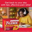 Women wearing headphones and studying, TYLENOL® Daytime Relief, and a banner of “Get back to your day with fast, effective pain relief”