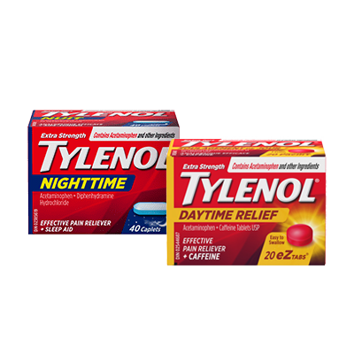 Two packets of TYLENOL® Nighttime and Body Pain Nighttime caplets , 40 caplets each